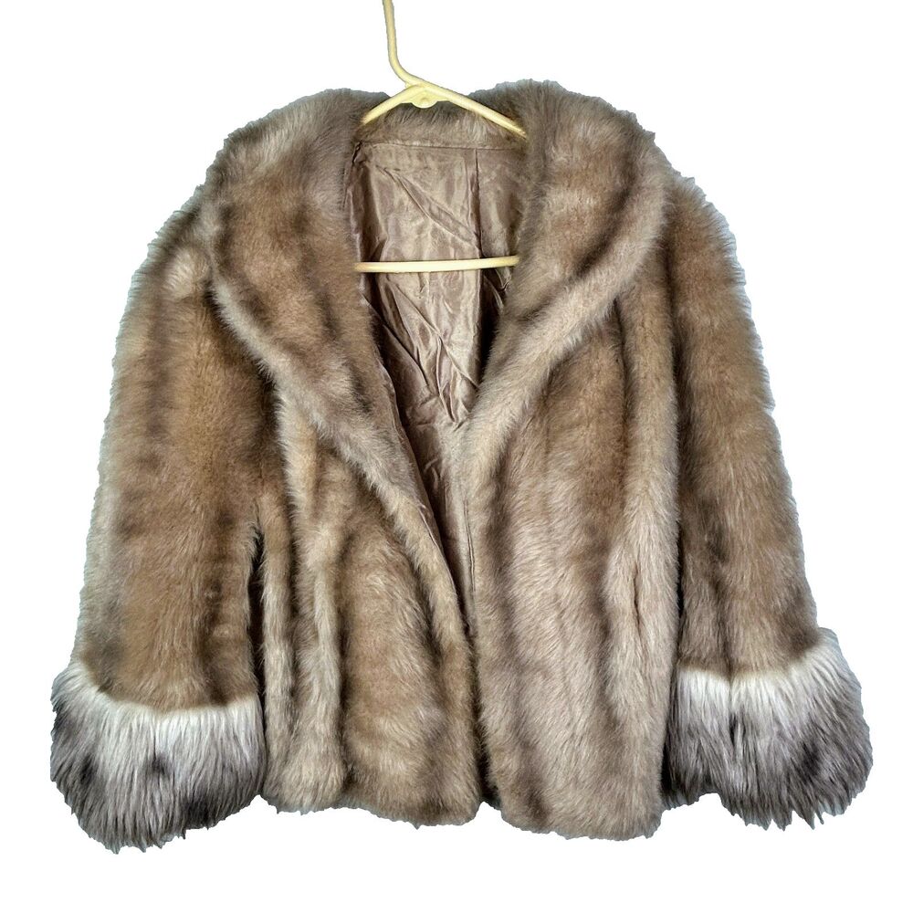 Regina Glenara by Glenoit Vintage Fur Cape Stole Jacket Beige Brown 1960's Glam